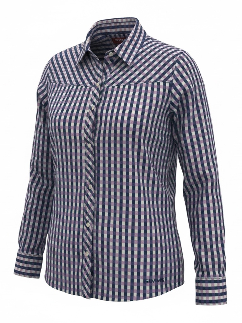 Simms women’s large fishing shirt purple pink gingham EUC
